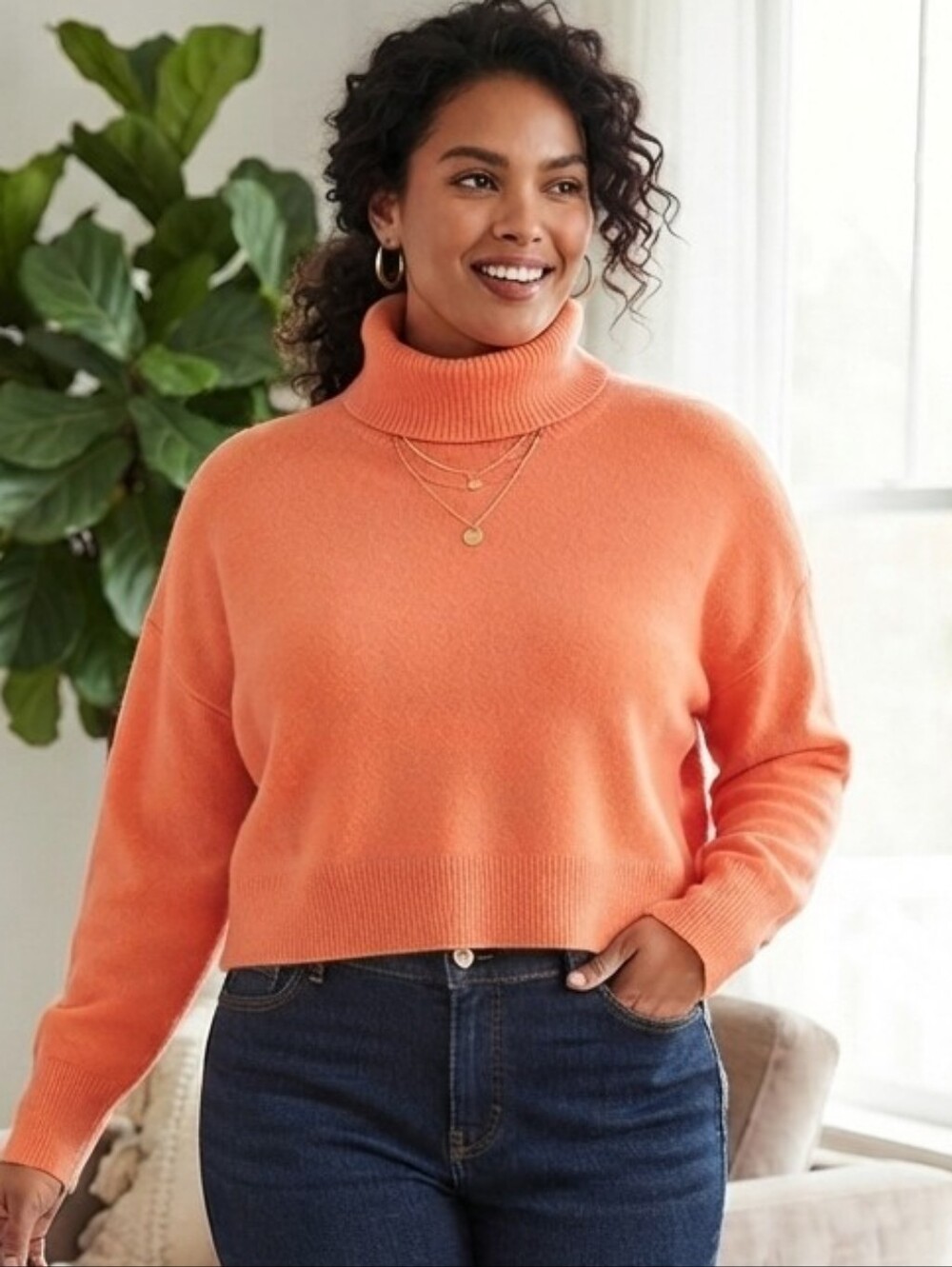 Anthropologie The Cashmere Collection Bright Coral Turtleneck Sweater – Size 1X
